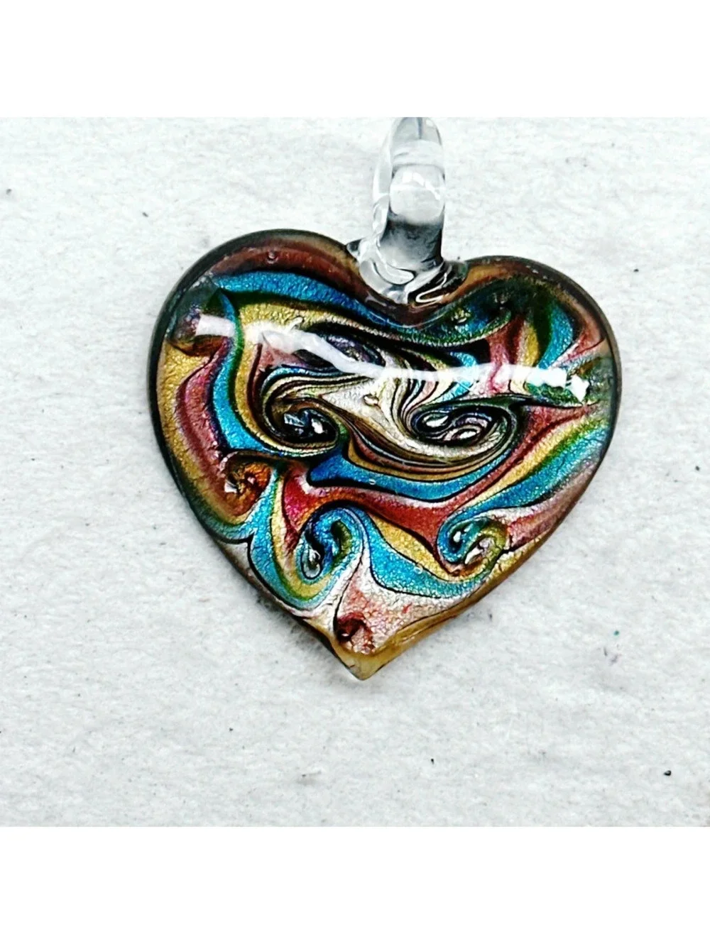 3018u. Bronze Heart Art Glass Pendant